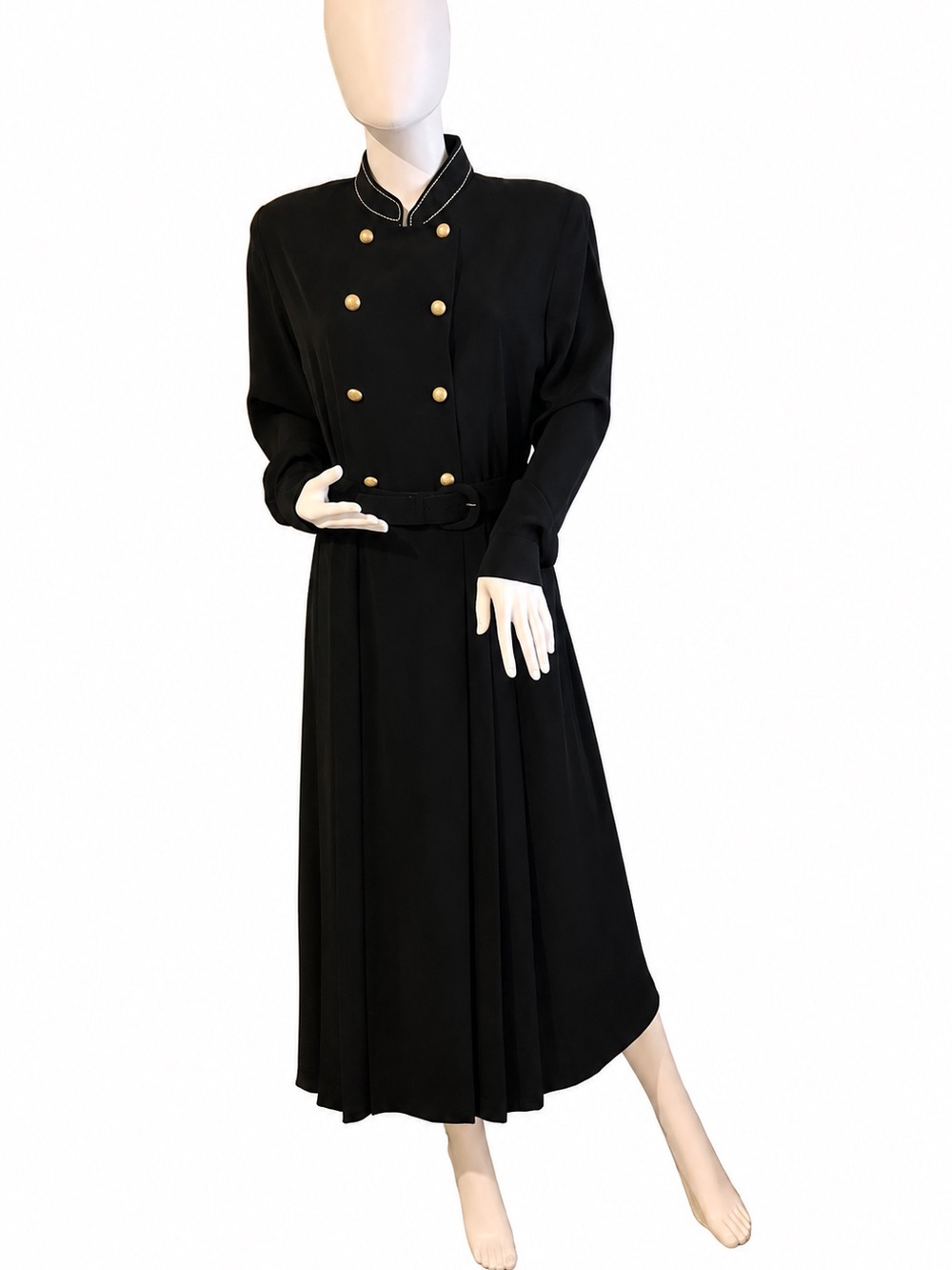 Vintage ROUIE Black Double-Breasted Dress with Belt Size 12